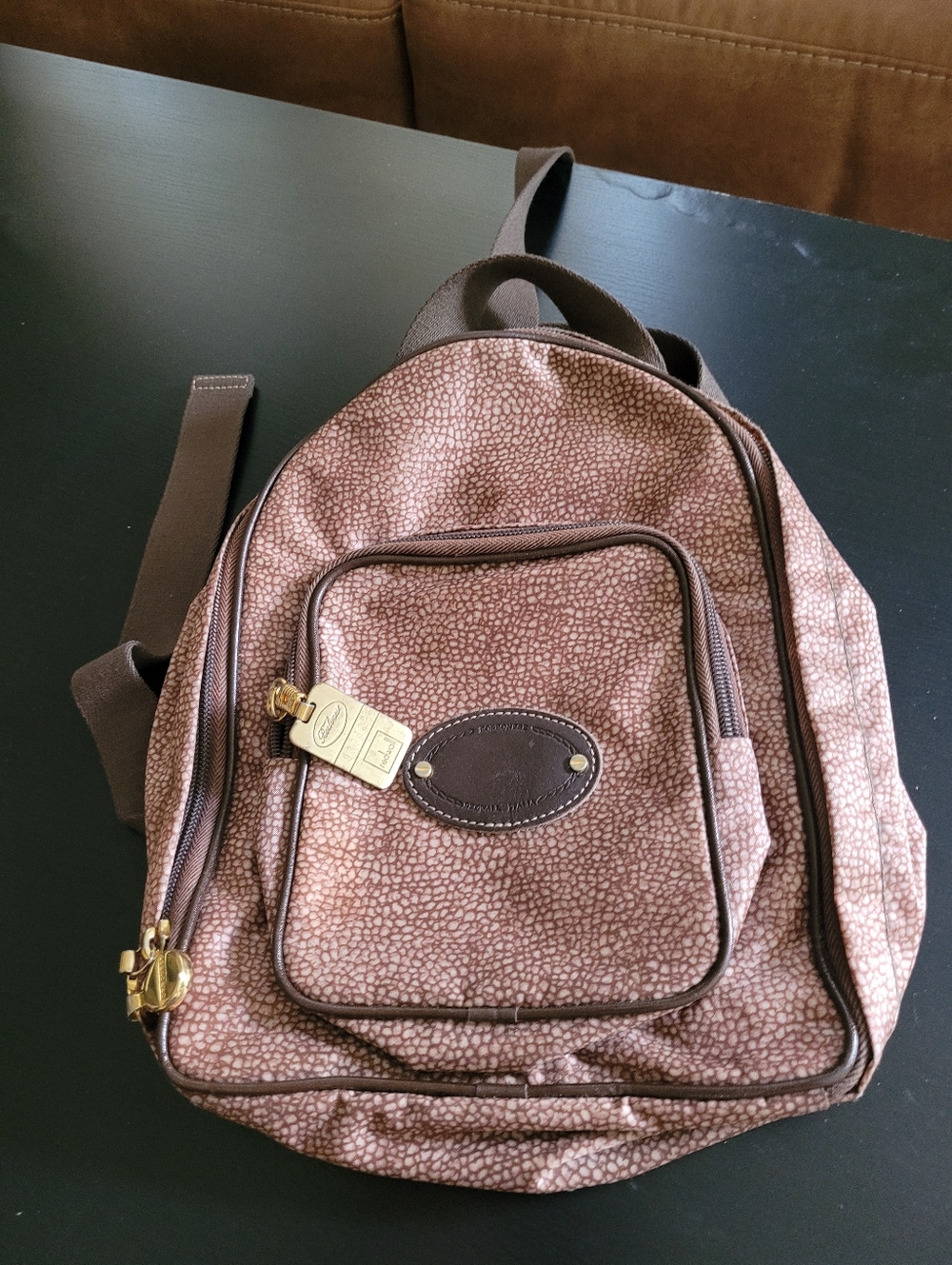 Borbonese Vintage Backpack with Gold Hardware